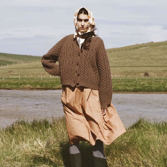 Meadows Sweaters - Meadows Quince Thick Cable Knit 100% Wool Cardigan Size US 6 Chocolate Brown